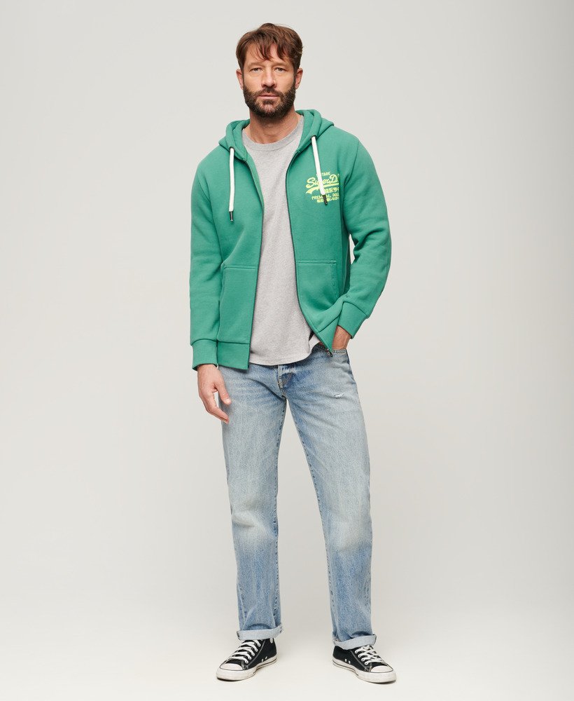 【SUPERDRY】Neon Vintage Logo ジップ パーカー mens Neon Vintage Logo Graphic Zip Hoodie in Thrift Olive