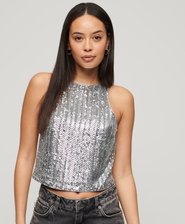 Ärmelloses Racer-Oberteil mit Pailletten