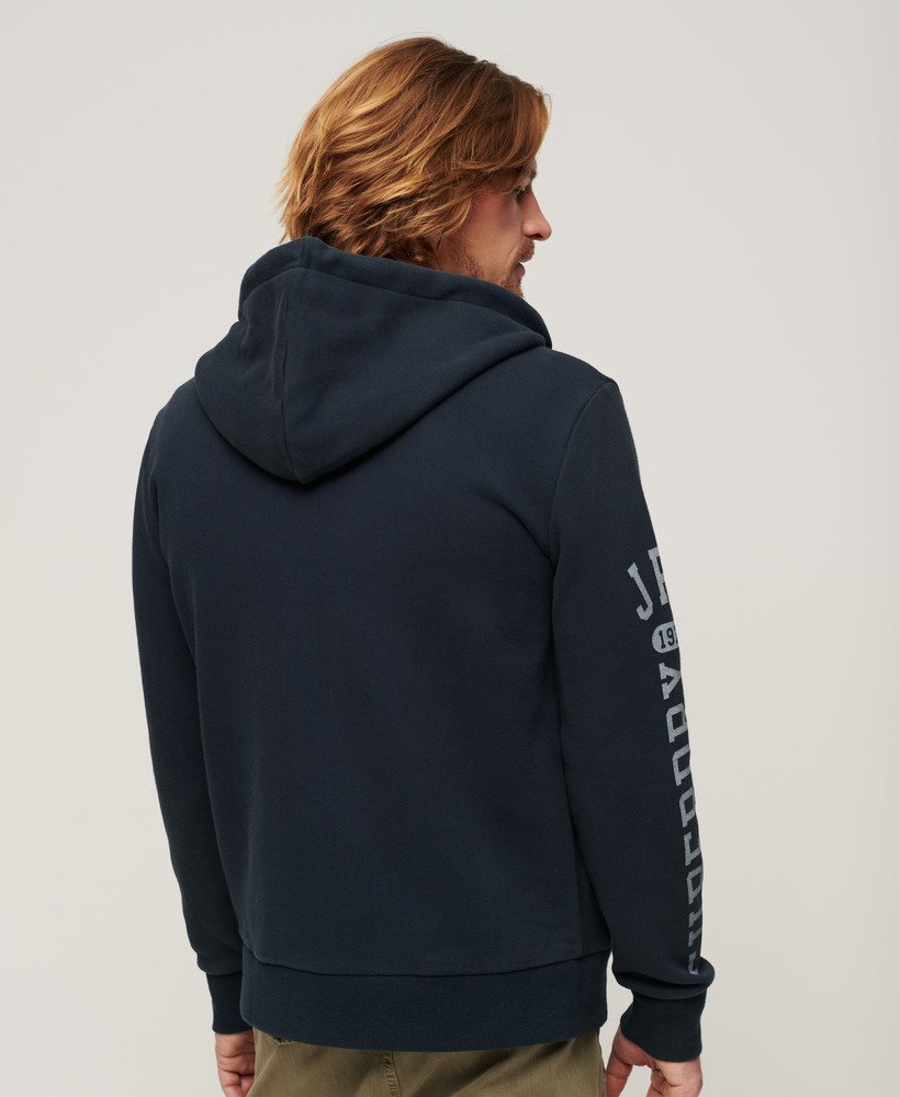 mens Athletic College Graphic Zip Hoodie in Eclipse Navy