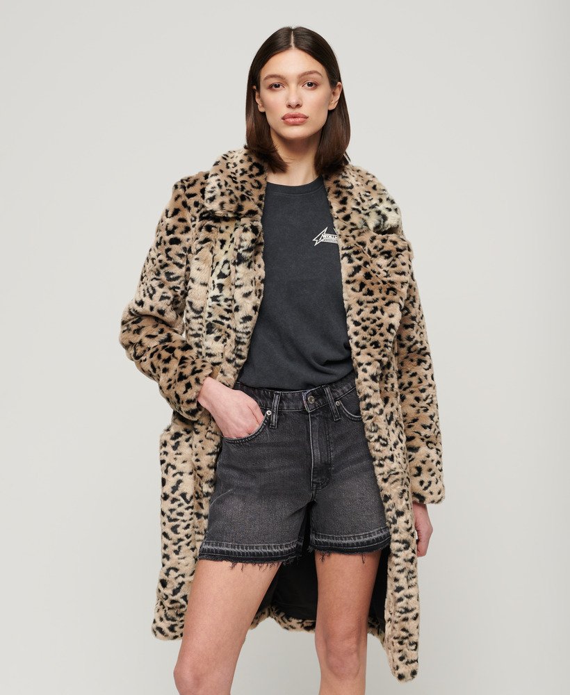 womens Vintage Long Faux Fur Coat in Cheetah | Superdry UK