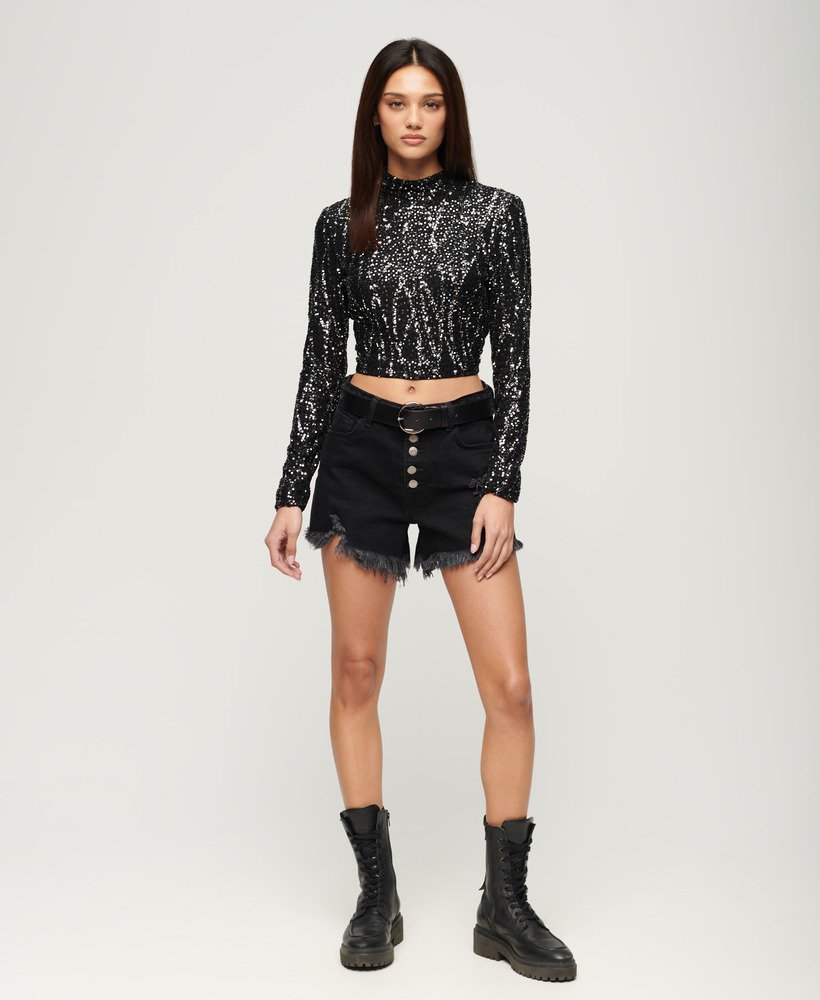black sequin strappy top