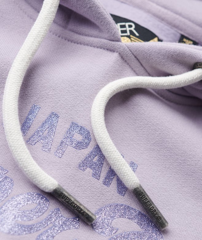 womens Metallic Vintage Logo Graphic Hoodie in Wisteria Purple