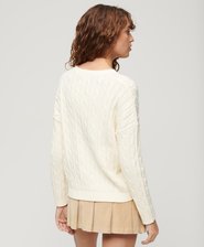 Pull vintage en maille torsadée à épaules tombantes