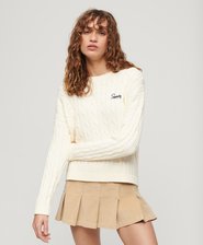 Pull vintage en maille torsadée à épaules tombantes