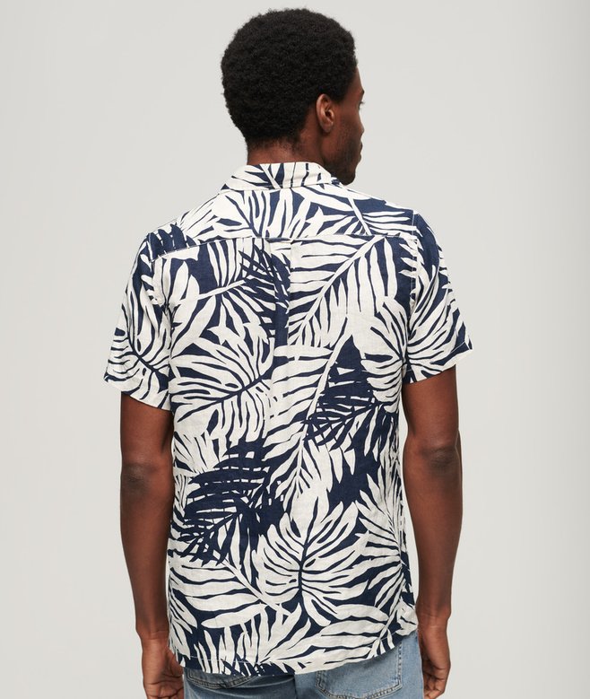 Open Collar Printed Linen Shirt