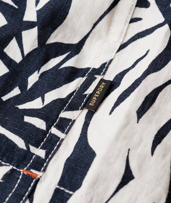 Open Collar Printed Linen Shirt