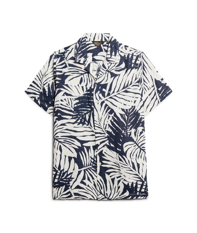 Open Collar Printed Linen Shirt
