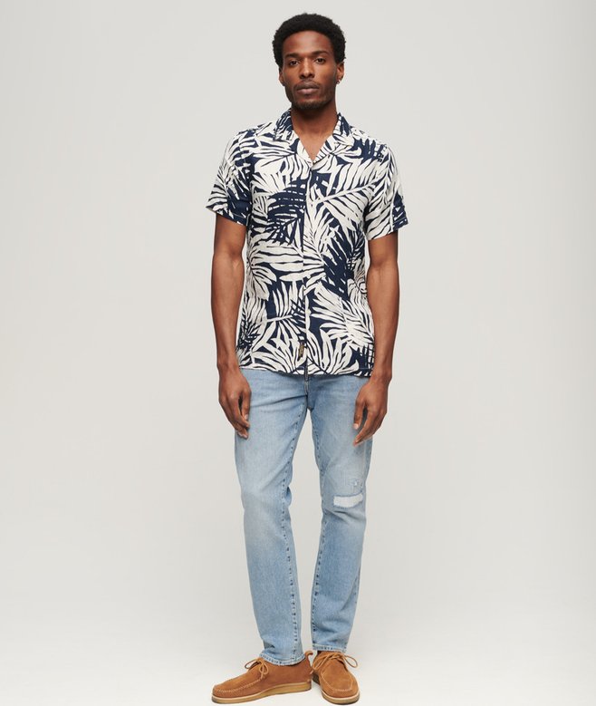 Open Collar Printed Linen Shirt