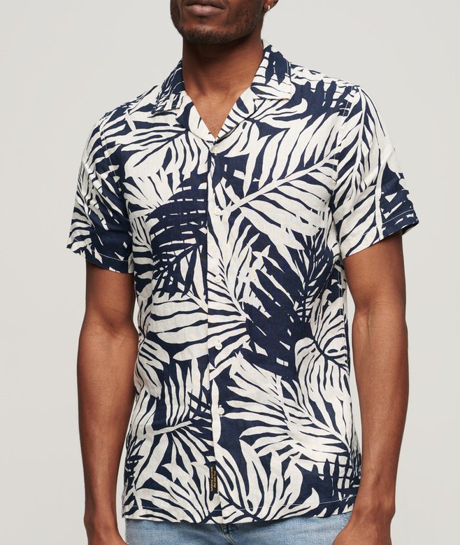 Open Collar Printed Linen Shirt