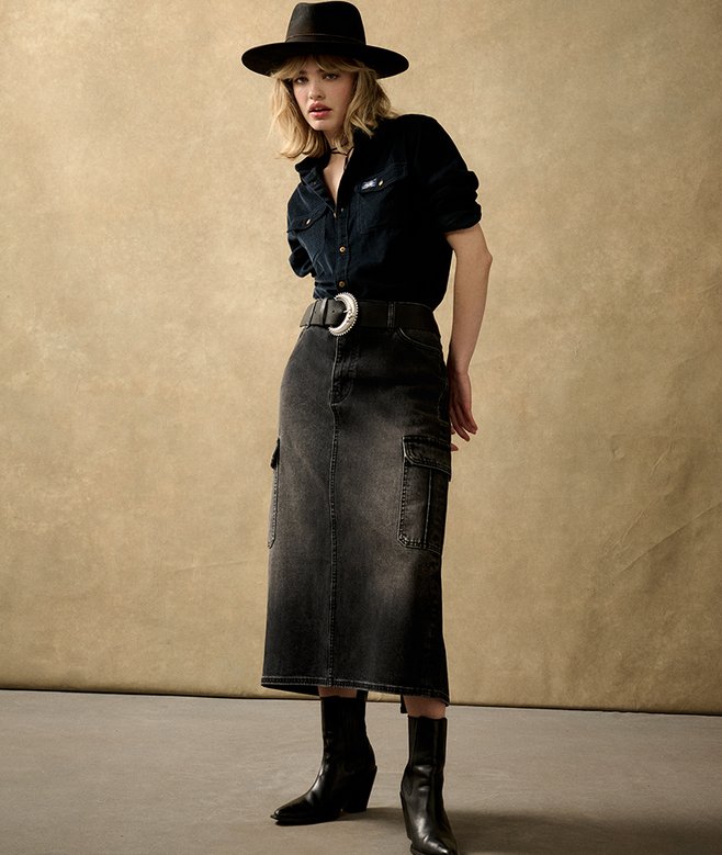 Denim Cargo Pocket Midi Skirt More Colours Available Price £32.49 Price reduced from £64.99 to You Save 50%