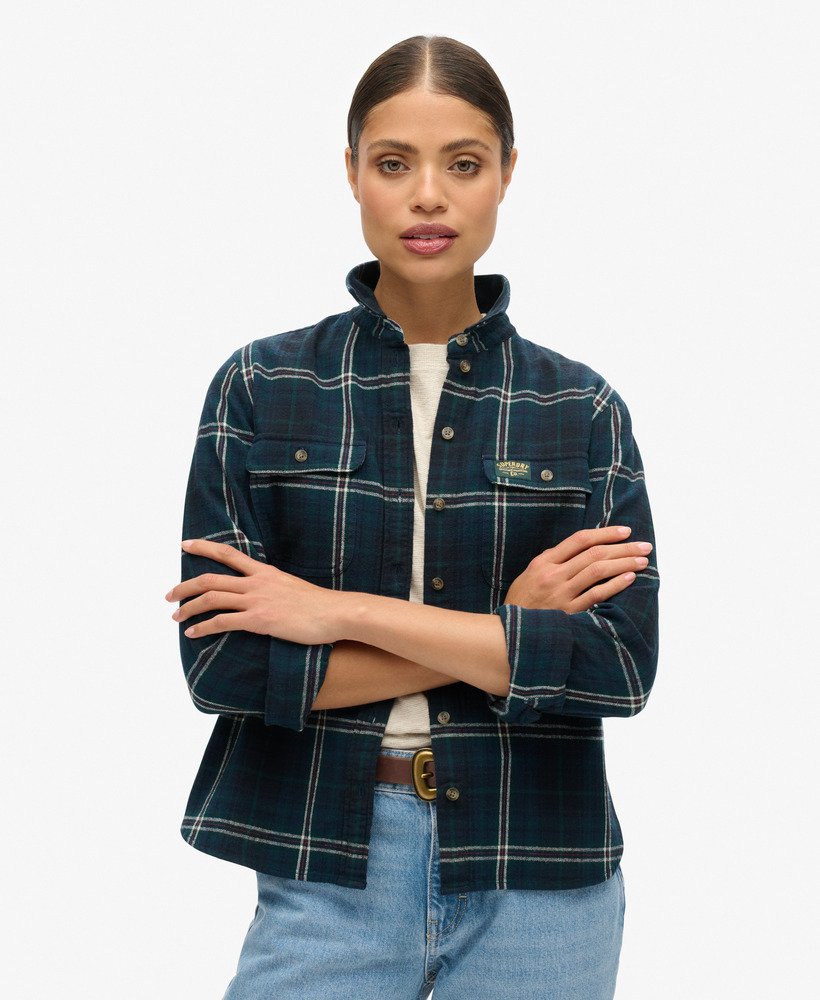 womens Lumberjack Check Flannel Shirt in Navy/Green Check