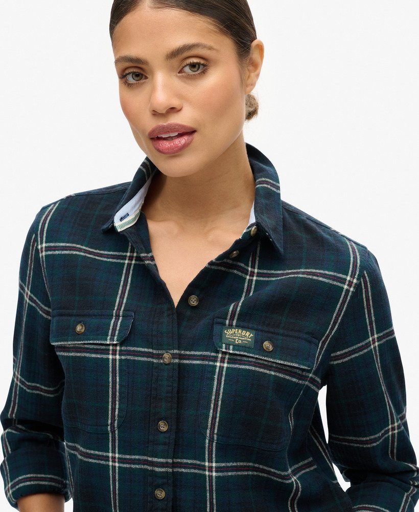 womens Lumberjack Check Flannel Shirt in Navy/Green Check
