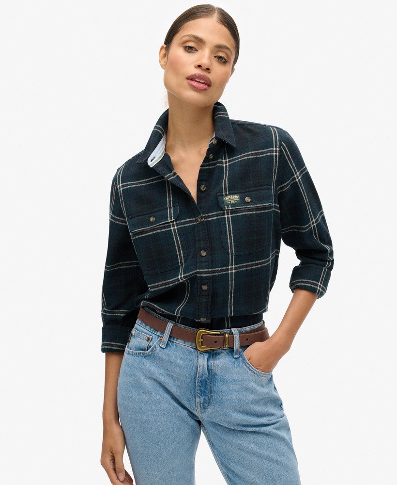 womens Lumberjack Check Flannel Shirt in Navy/Green Check
