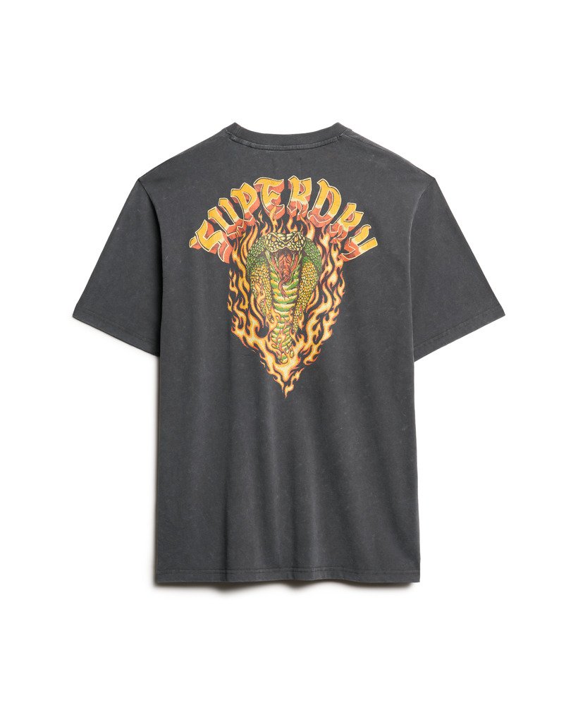 mens Biker Rock Graphic Loose T-Shirt in Light Viper Black