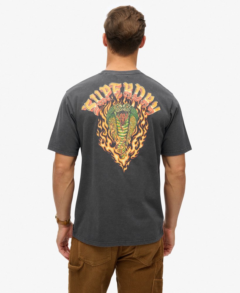 mens Biker Rock Graphic Loose T-Shirt in Light Viper Black