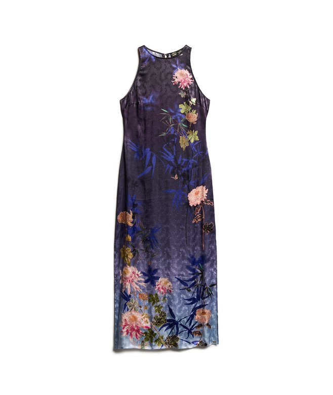 womens Printed Satin Maxi Dress in Deep Floral Japanese Shadow | Superdry UK