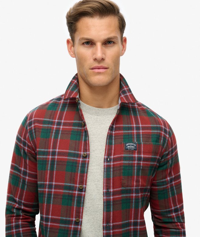 Chemise à Carreaux Homme Bean Pole - Taille 105 (XL) - Style Bûcheron - Rouge/Beige/Vert - Coton
