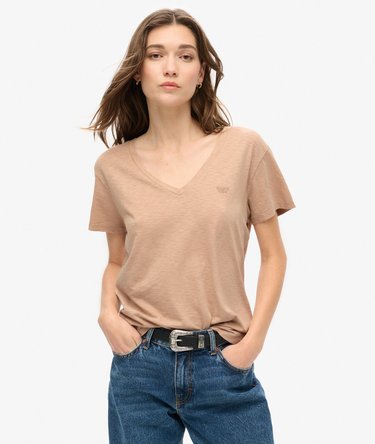 Slub Embroidered V-Neck T-Shirt Image 1