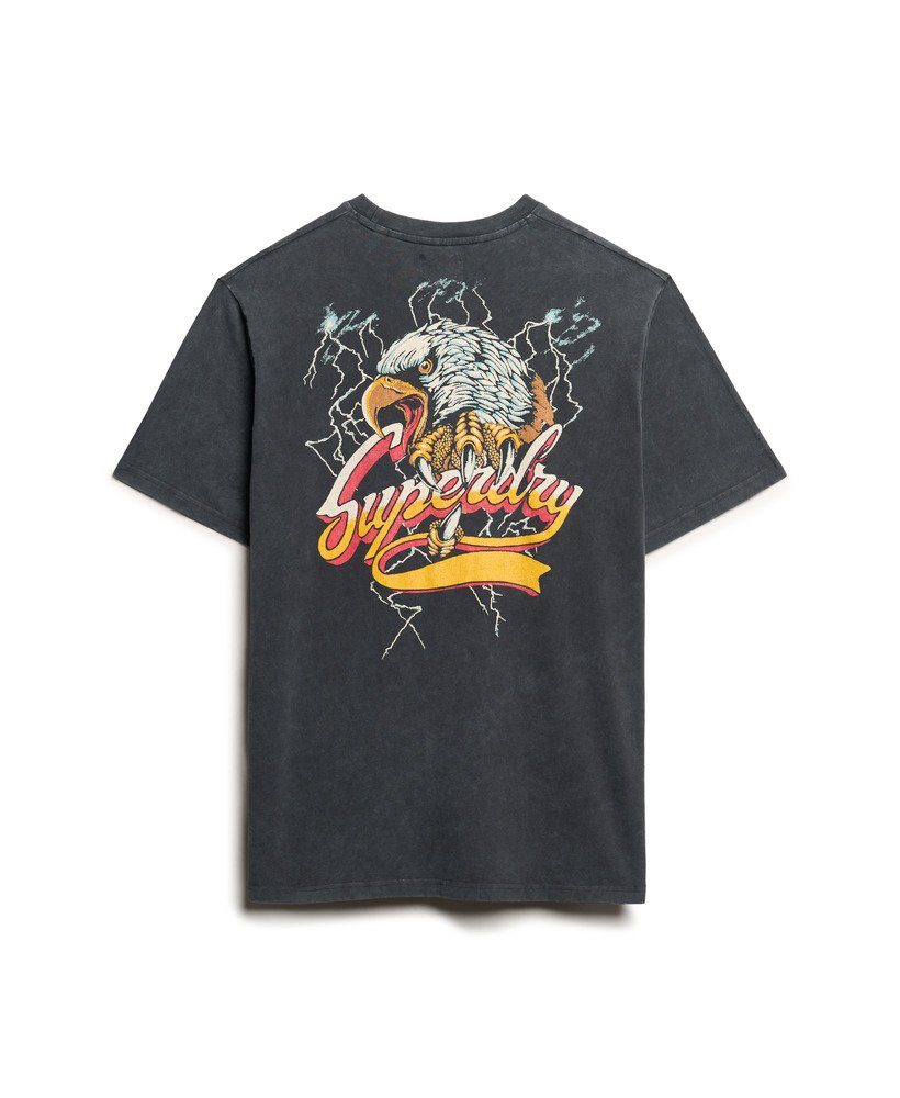 Superdry ロゴ バイカー ロック グラフィック 半袖 Tシャツ mens Biker Rock Graphic Loose T-Shirt in Mid Back In Black
