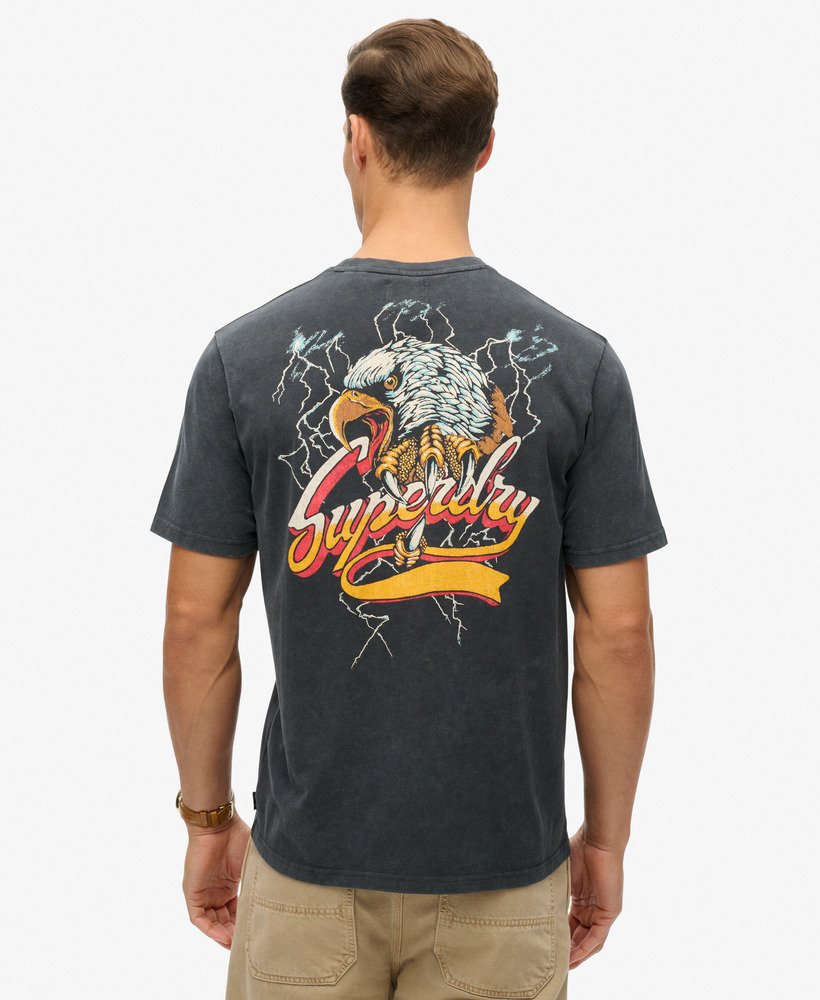 Superdry ロゴ バイカー ロック グラフィック 半袖 Tシャツ mens Biker Rock Graphic Loose T-Shirt in Mid Back In Black