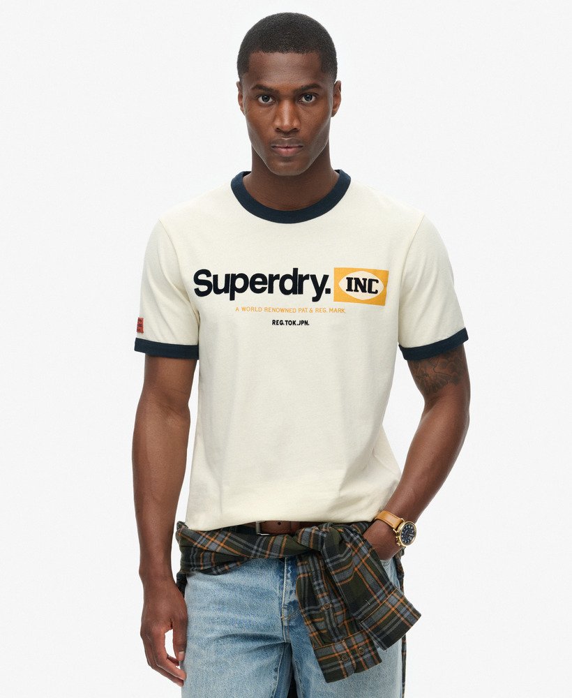 mens Core Logo Ringer Workwear Graphic T-Shirt in VINTAGE CREAM