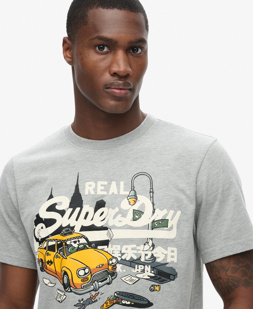 mens New York Vintage Logo Graphic T-Shirt in GREY MARL