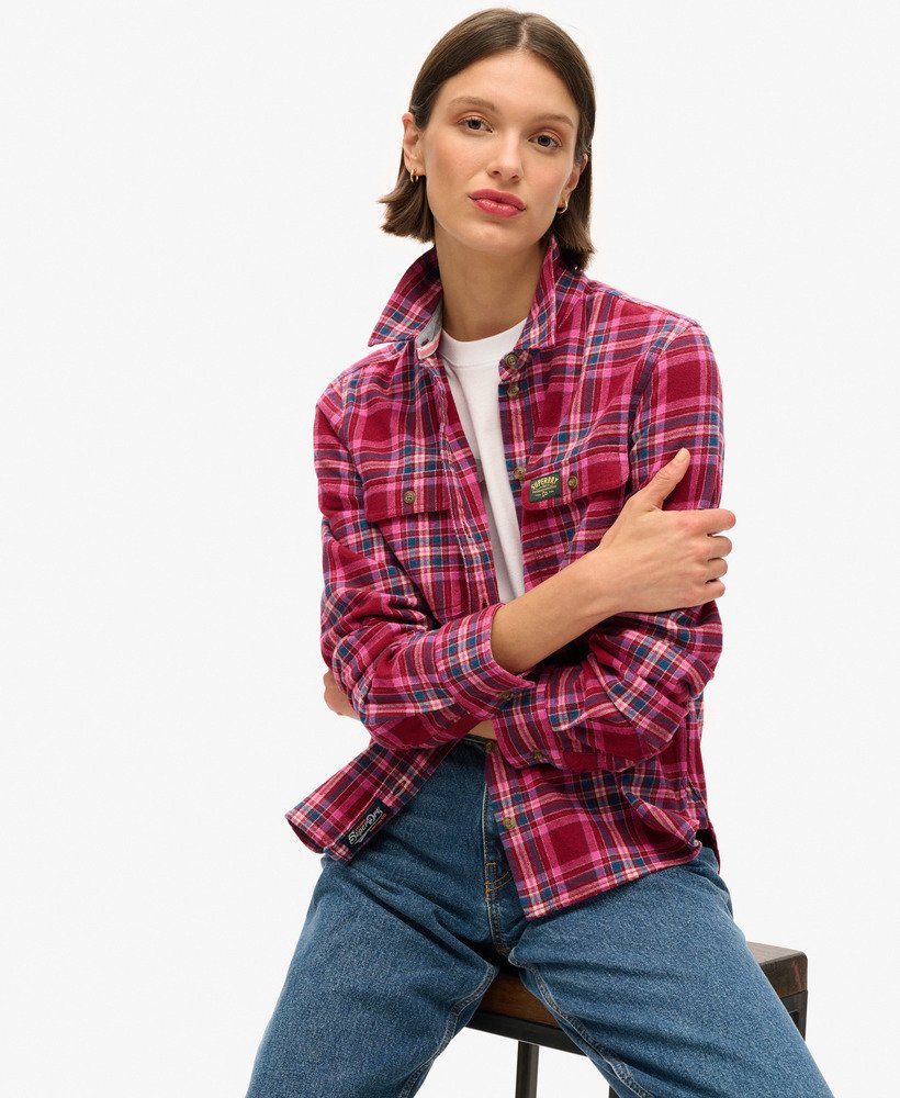 womens Lumberjack Check Flannel Shirt in Berry Red Check
