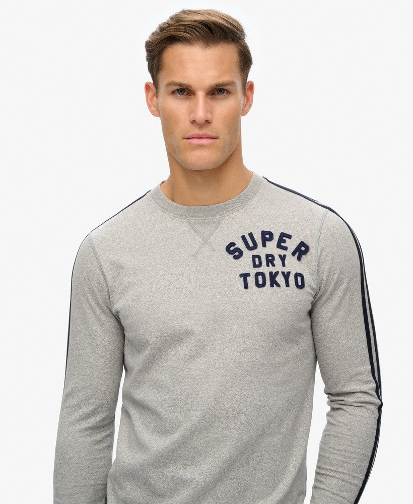 mens Vintage Athletic Long Sleeve Striped Top in Vintage Sweat