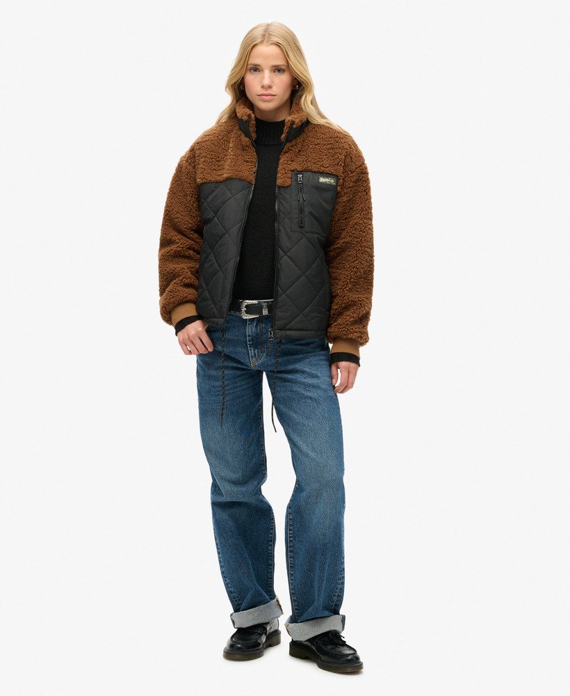 ジャケット・アウター 90s power fooded half coat womens Workwear Sherpa Fleece Hybrid Jacket in Bison Brown