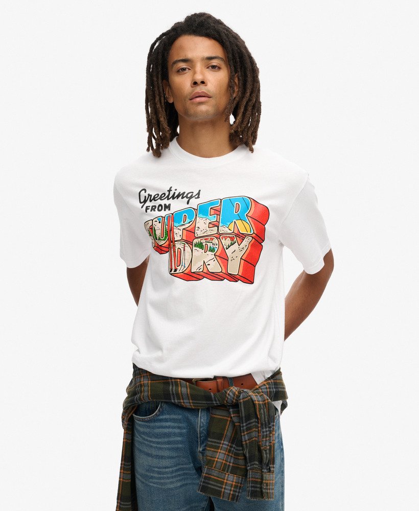 mens Travel Postcard Graphic T-Shirt in OPTIC | Superdry US