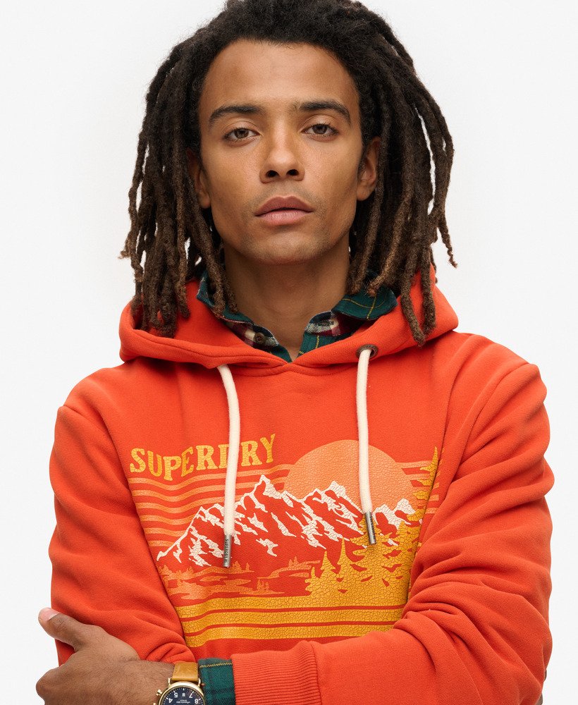 mens Outdoor Graphic Stripe Hoodie in Denim Co Rust Orange