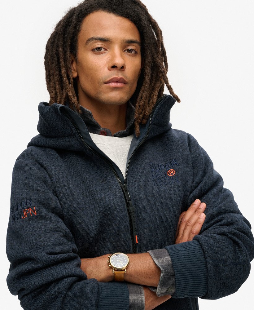 mens Hooded Bonded Knit Bomber Jacket in Sargasso Sea Blue Superdry UK