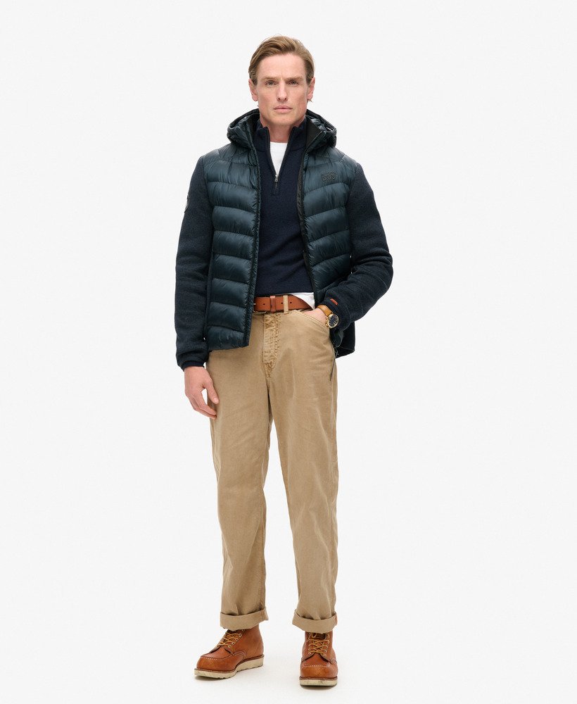mens Hooded Knit Storm Hybrid Jacket in ECLIPSE NAVY MARL