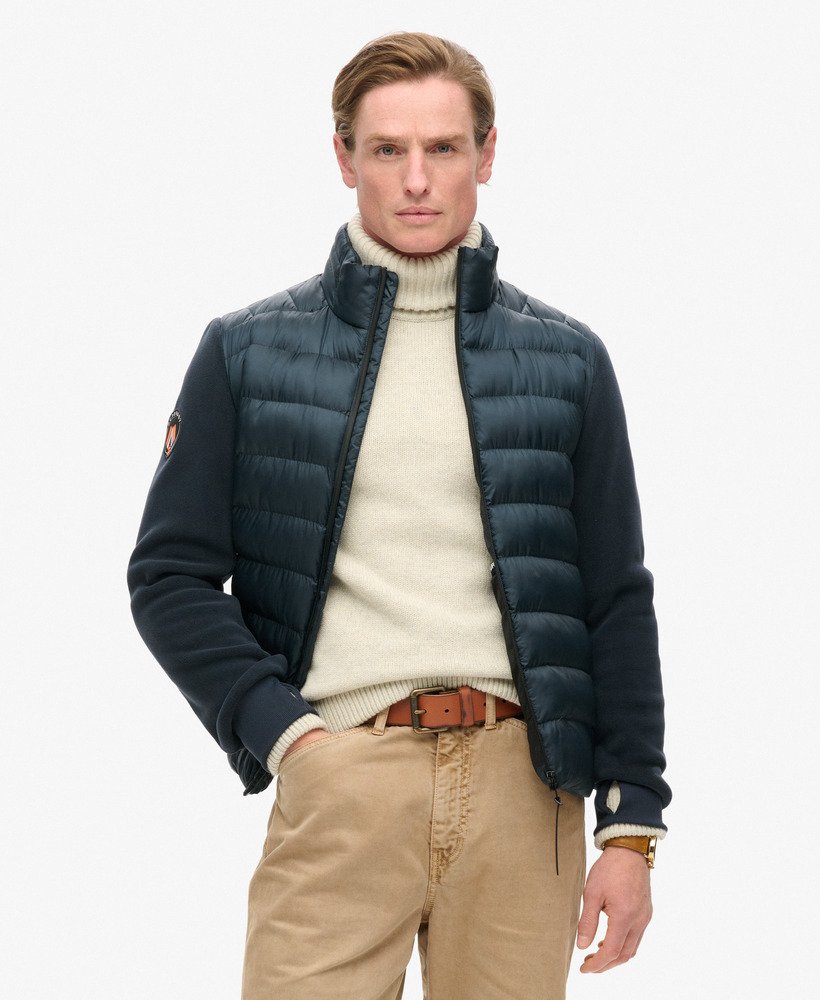 mens Storm Fleece Hybrid Bomber Jacket in Eclipse Navy | Superdry UK
