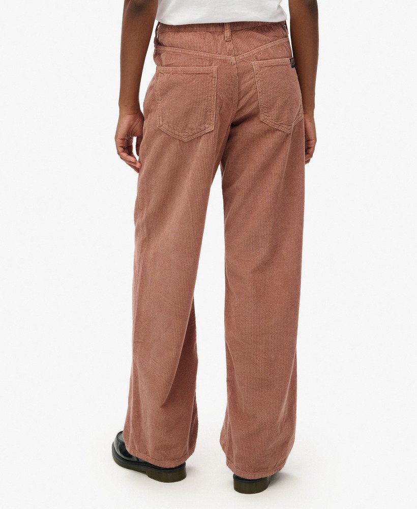 womens Mid Rise Wide Leg Cord Trousers in Burlwood Brown