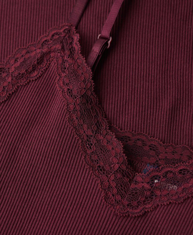 womens Athletic Essential Lace Trim Cami Top in Port Red | Superdry US
