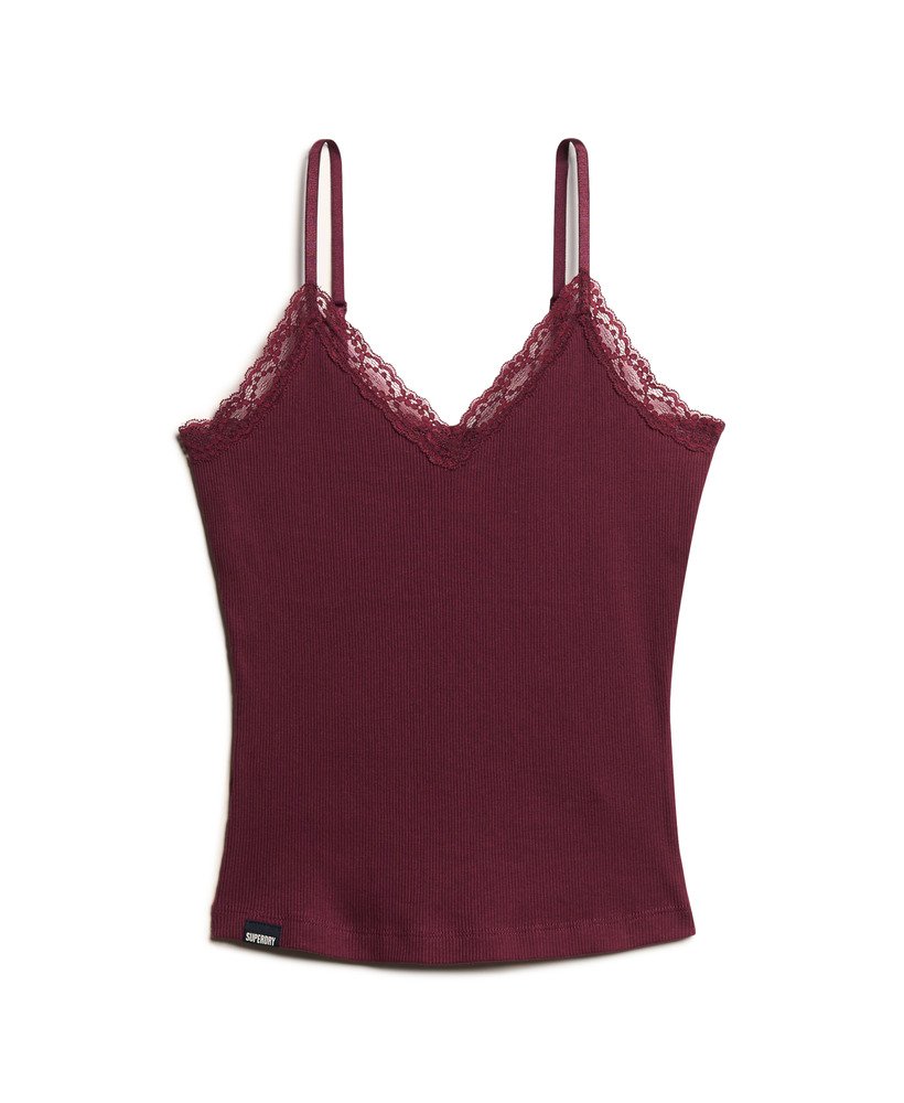 womens Athletic Essential Lace Trim Cami Top in Port Red | Superdry US