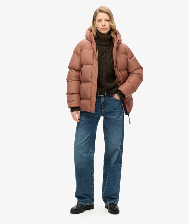 Hooded Mid Length Sports Puffer Jacket