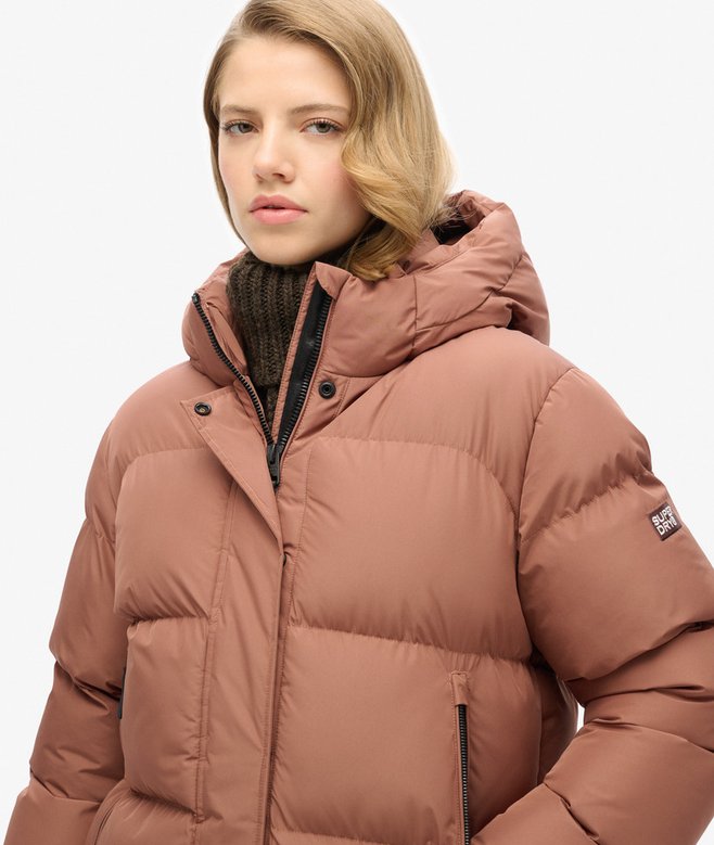 Hooded Mid Length Sports Puffer Jacket