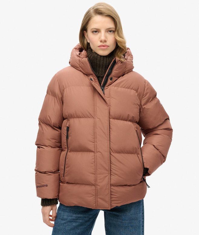 Hooded Mid Length Sports Puffer Jacket