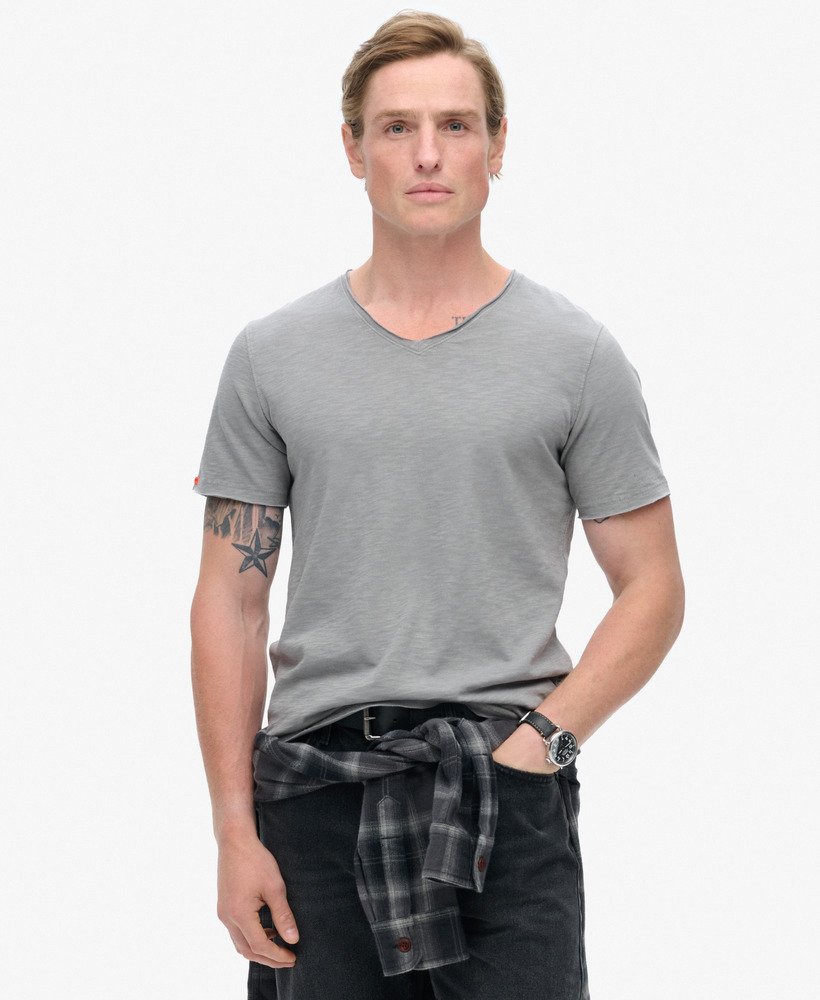 mens Raw Edge Slub V-Neck T-Shirt in Steeple Grey | Superdry CA-EN