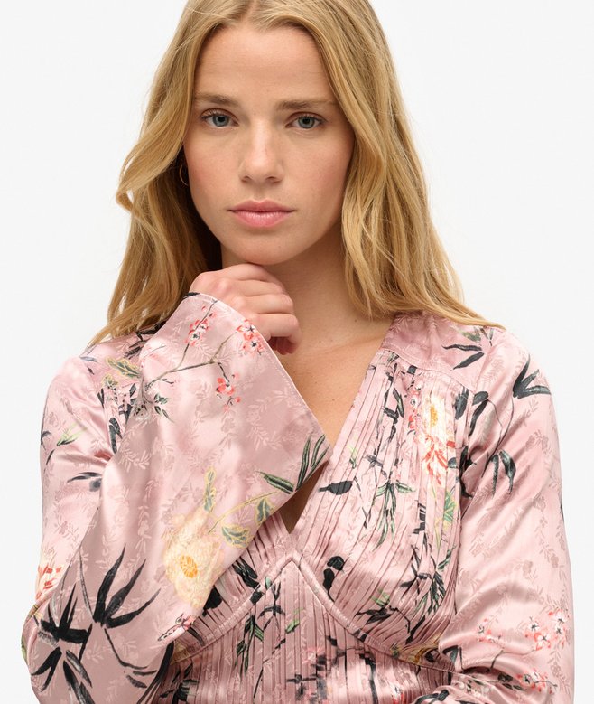 Flare Sleeve Jacquard Mini Dress