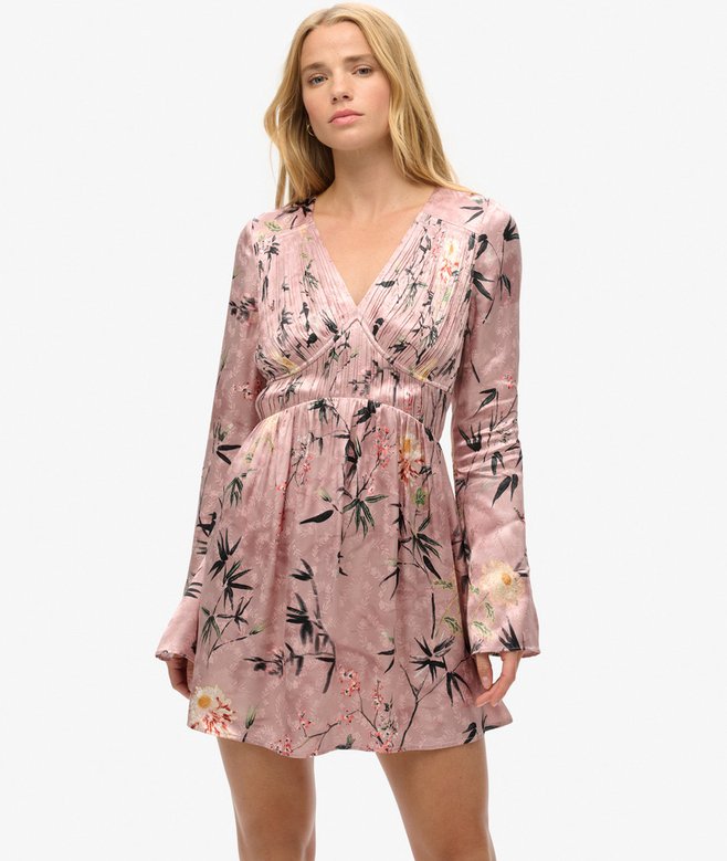 Flare Sleeve Jacquard Mini Dress