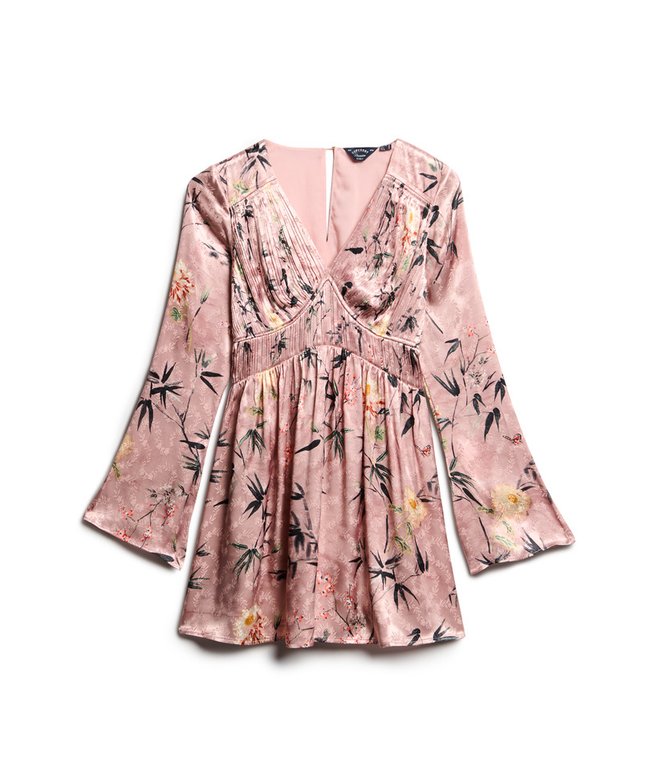 Flare Sleeve Jacquard Mini Dress