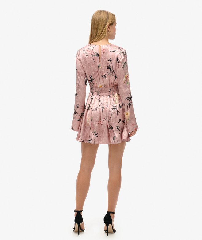 Flare Sleeve Jacquard Mini Dress