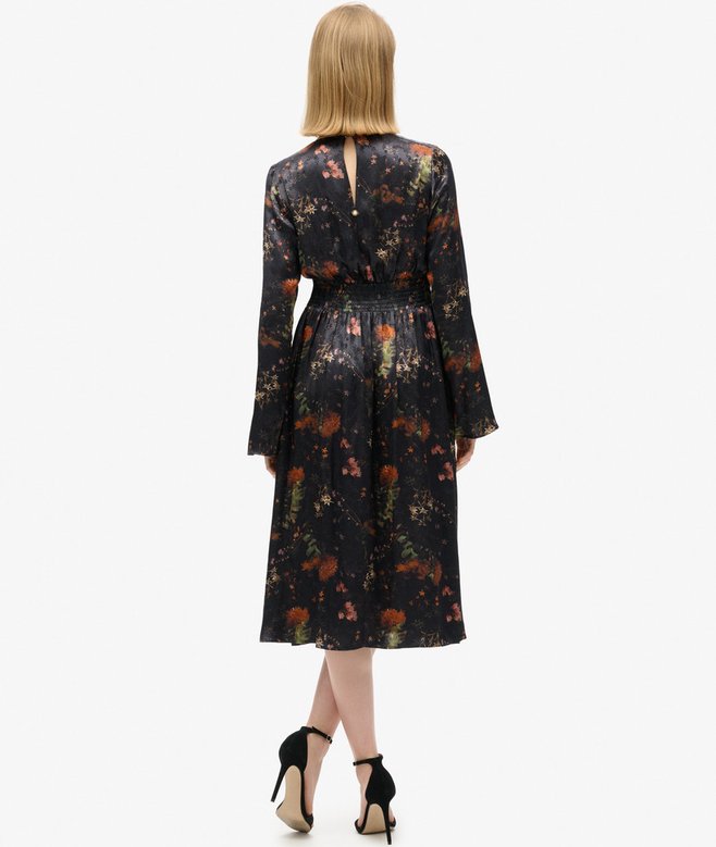 Flare Sleeved Jacquard Midi Dress