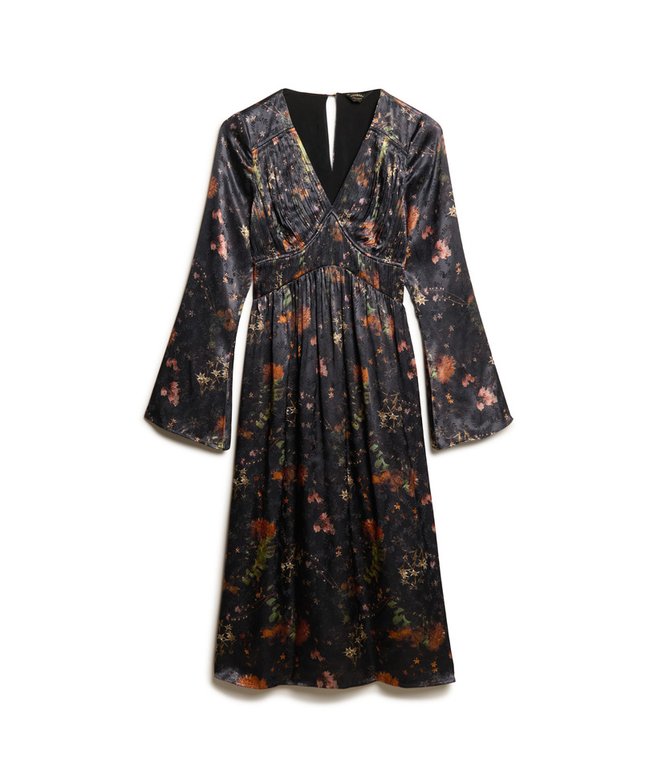 Flare Sleeved Jacquard Midi Dress