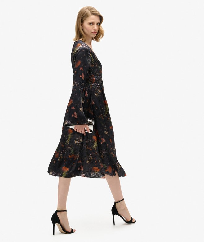 Flare Sleeved Jacquard Midi Dress