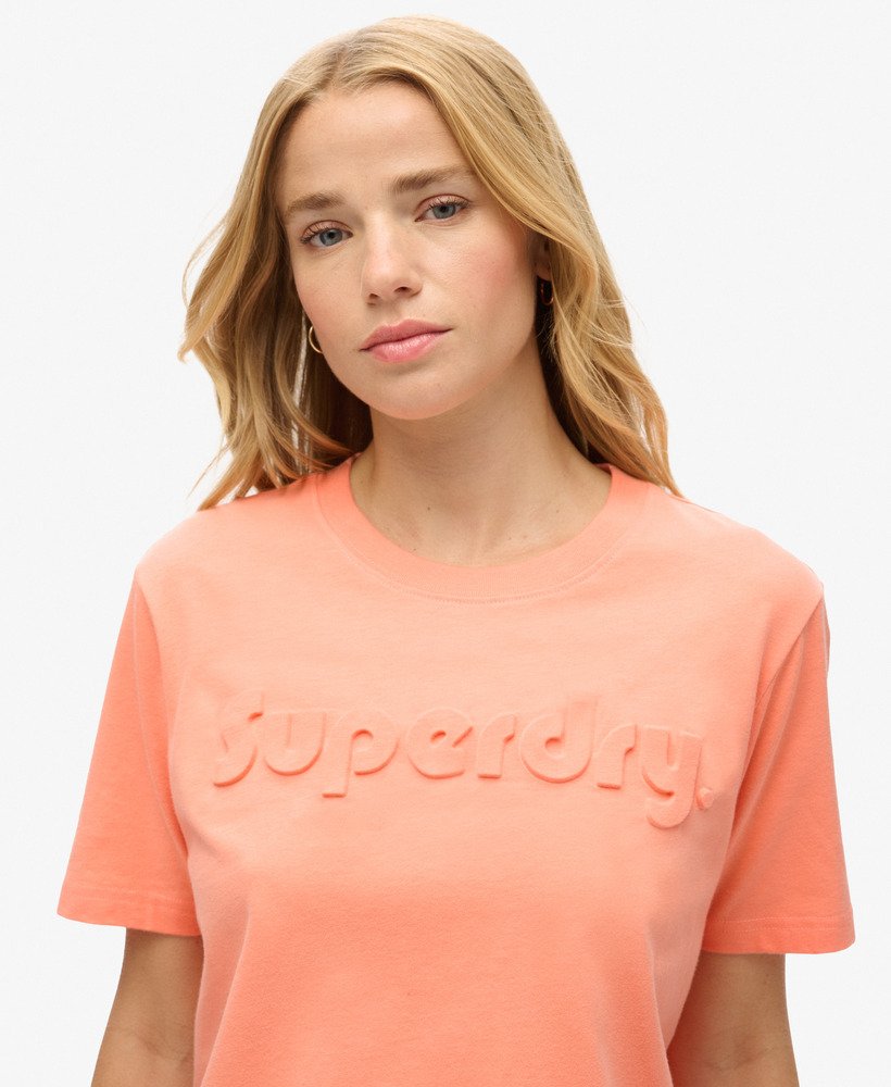womens Embossed Logo Relaxed T-Shirt in Papaya Punch Pink