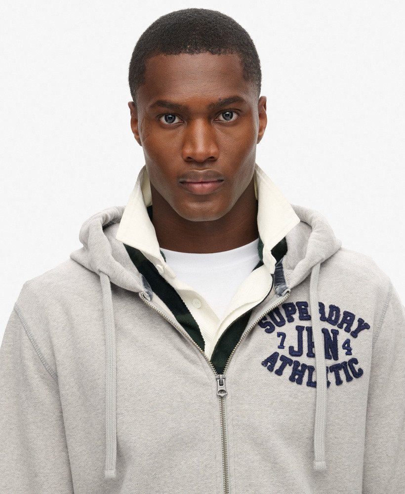 mens Vintage Athletic Zip Hoodie in LIGHT GREY MARL | Superdry US